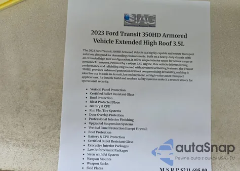 2023 Ford Transit T-350 Hd из США, поврежденный, VIN 1FTRU8XG8PKC05304